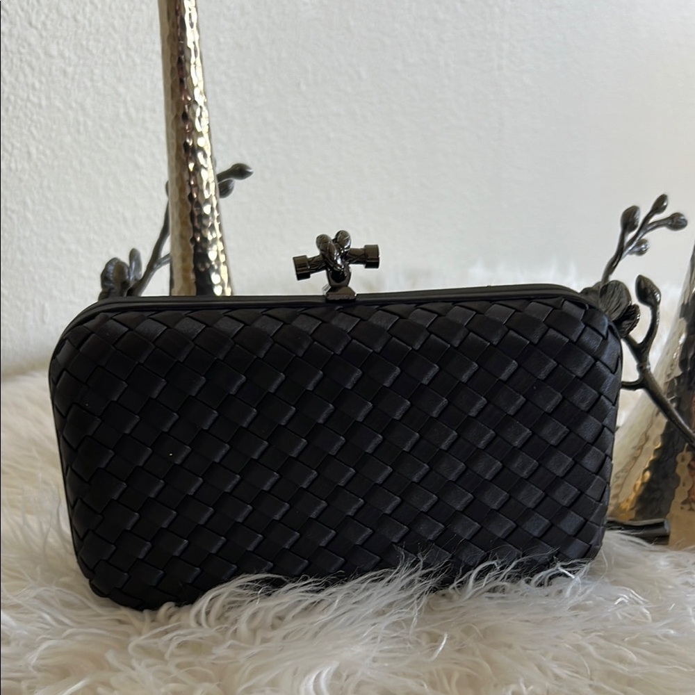 Braided Woven Black Clutch Bag